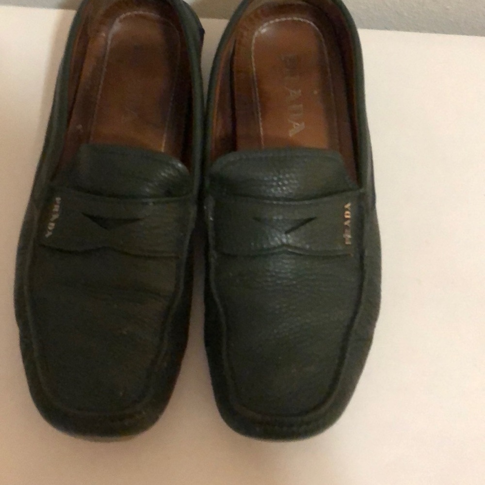 Prada dark green loafers